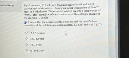 Finish Attempt Equal Volumes 50 0 Ml Of 3 0 M Hydrochloric Acid Finish Attempt Equal Volumes 50 0 Ml Of 3 0 M Hydrochloric Acid